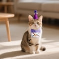 thumbnail image 1 of Cat Birthday Hat and Bandana Scarf, Cat Birthday Outfit Party Hat Dog Costumes Cute Lace Puppy Bib Scarf Party Decorations Set for Small Medium Cats & Doggy(Purple), 1 of 3