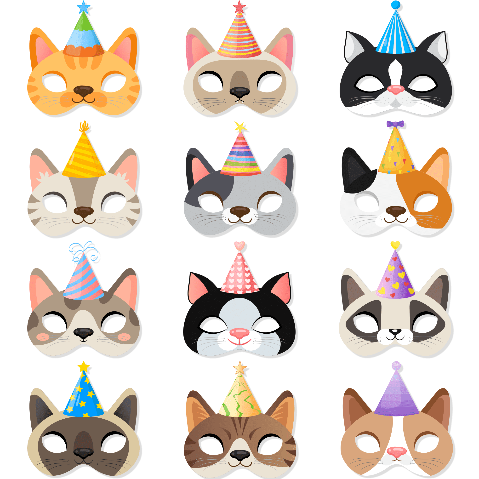 Cat Birthday Masks, 24 Pcs Kitten Birthday Party Masks Set - Cat Party Favor Masks, Cat Party Masks & Cat Masks for Kids Party, for Cat Birthday Decorations & Cat Birthday Photo Booth Props