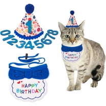 Cat Birthday Party Supplies, Blue Boy Cat Kitten Birthday Bandana Hat Numbers Pet Birthday Decorations Outfits