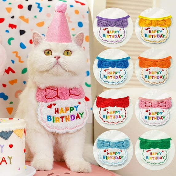 Cat Birthday Party Supplies, Cat Birthday Hat Cat Birthday Tie Collar Cat Birthday Outfits for Cat Kitten Birthday Decorations