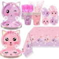 thumbnail image 1 of Cat Birthday Party Supplies Set, Kitten Tableware Includes Plates, Tablecloth, Cups, Forks and Straws for Kids Cat Party Decorations, Serves 20 Guest (A)$$Home Decor, Kitchen, & Other, 1 of 7