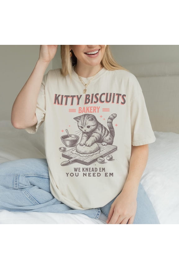 Cat Biscuit Shirt, Cute Kitty Biscuits Bakery Retro Style Graphic Tee, Funny Baking Gifts for Her, Cat Lover Baker Tshirt, Kitten T-Shirt