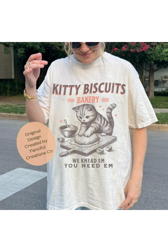 Cat Biscuit Shirt, Cute Kitty Biscuits Bakery Retro Style Graphic Tee, Funny Baking Gifts for Her, Cat Lover Baker Tshirt, Kitten T-Shirt