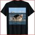 Cat Biting Shark Humorous Playful Funny Cat and Shark black TShirt S