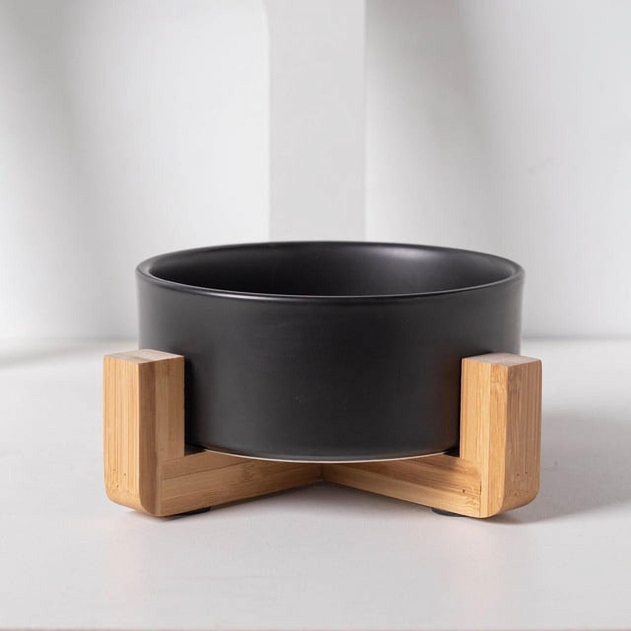 Cat Black Ceramic Bowl Pet Food Water Feeders Dogs Double Drinking Eating Feeding Bowls with Stand