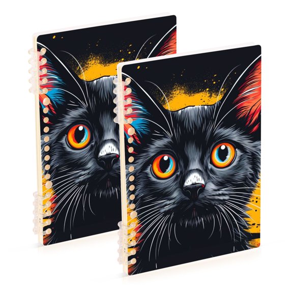 Cat Black Ring Binder Notebook Journey Note Diary College Ruled Spiral Notebook Study Loose Leaf Paper A5 60 Pages
