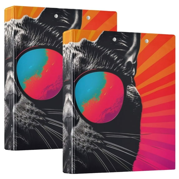 Cat Black Sunglasses 3 Ring Binders 1.5 inch Hardcover File Folders with Interior Pockets A4 Size Organizer for School Office Hospital