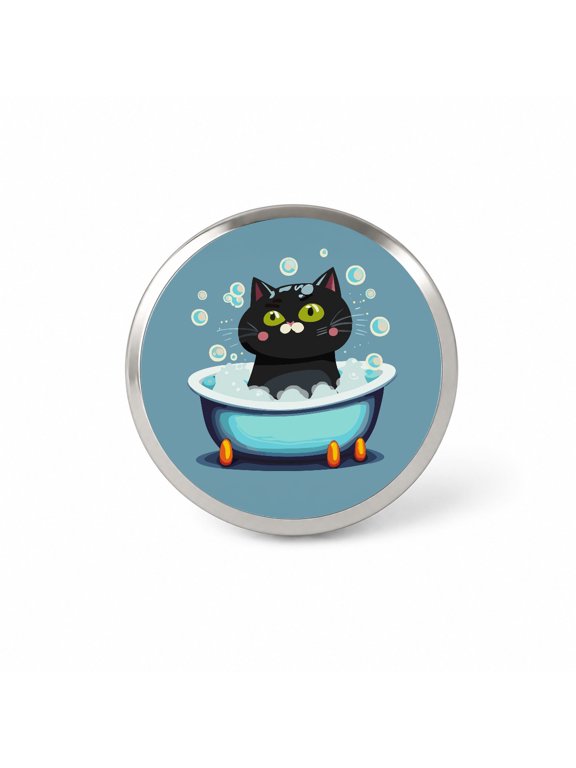 Cat Black Taking Bubble Bath Backpack Hat Novelty Lapel Pin