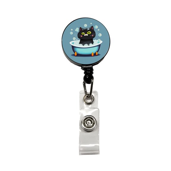 Cat Black Taking Bubble Bath Retractable Reel ID Badge Key Card Name Tag Holder with Clip