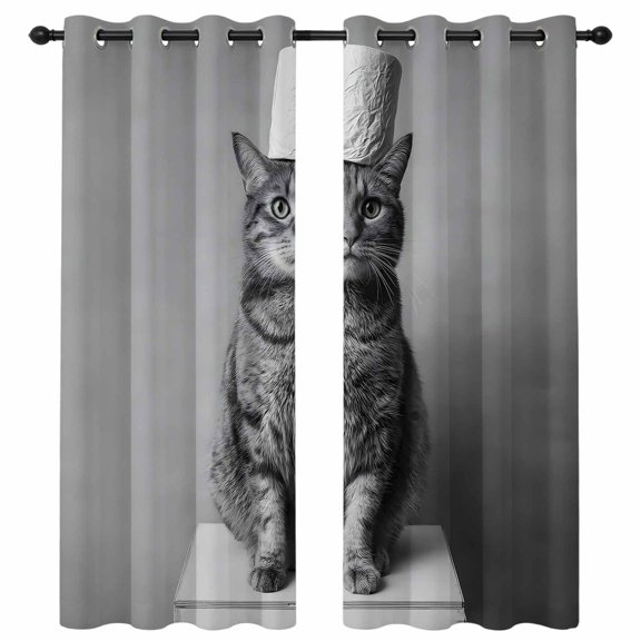 Cat Blackout Curtains 96 Inches Long, Toilet Paper Funny Animal Thermal Insulated Room Darkening Drapes with Grommets for Living Room 52"W x 96"L, 2 Panels
