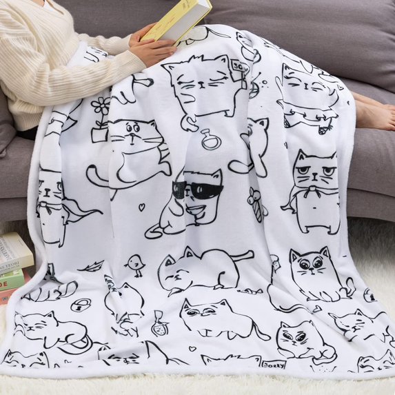 Cat Blanket Animals Pet Pattern Throw Blanket Cat Lover Gifts Flannel Soft Warm Cozy Fuzzy 50"x60" Throw for Kids and Adults (50" X 60", Cat 7)