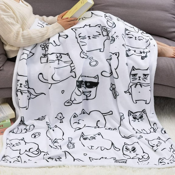 Cat Blanket Animals Pet Pattern Throw Blanket Cat Lover Gifts Flannel Soft Warm Cozy Fuzzy 50"x60" Throw for Kids and Adults (50" X 60", Cat 7)