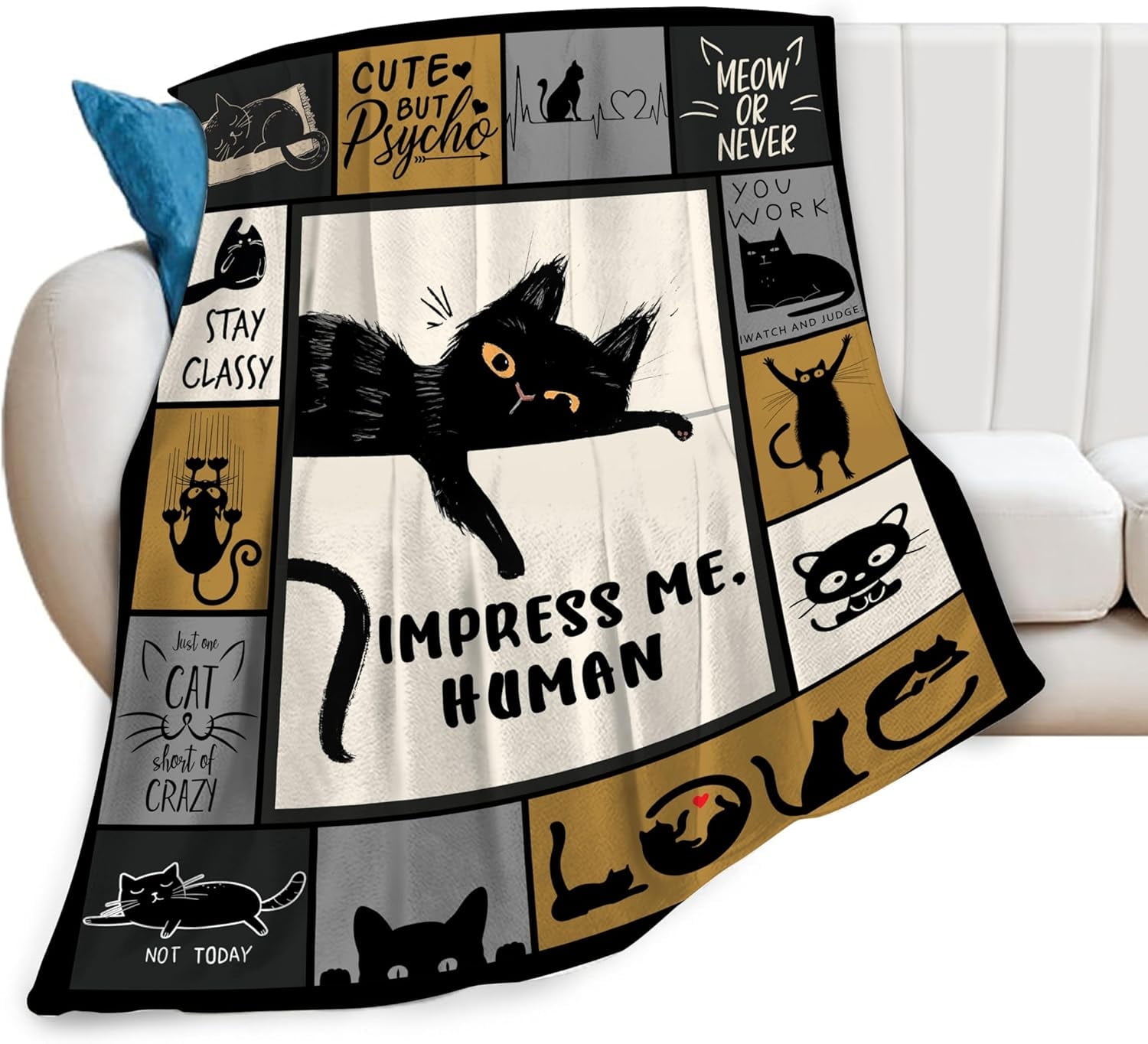 Cat Blanket Black Cat Throw Blanket Soft Fleece Flannel Bedding Cat Gifts for Women Men Boys Girls Lovers Adults Lovers Stuff Plush for Couch Sofa Bed Room Decor 40"X50"