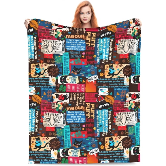 for Cat Blanket Cartoon Kitten Throw Blankets, Decorative Gifts for Women, Cozy Plush Fuzzy Soft Abstract Blanket Throw, Christmas Birthday Gifts Meow Quilt 50"x40"
