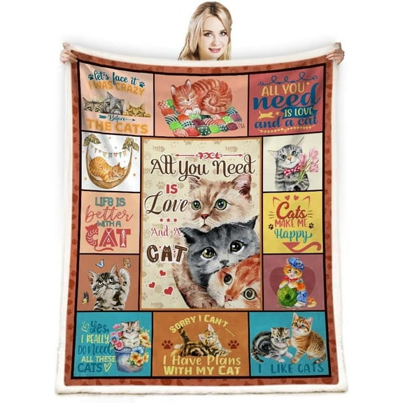 Cat Blanket,Cat Blanket Gifts for Cat Lovers,Cat Lover Gifts for Women,Kitten Blanket Throw for Bedroom Sofa Couch Cat Gifts for Girls 50X60inches Cat Lover Gift Blanket
