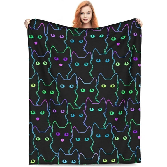 Cat Blanket for Cat Lovers Girls Adults Kids Cat Blanket Gifts 60" x 50" Flannel Cute Black Cat Throw Blanket for Bed Living Room Sofa Couch Soft Warm Lightweight Cozy Cat Pet Decor
