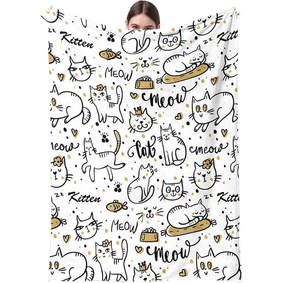 Cat Blanket, Cute Cat Pet Animal Gifts for Women Adult Throw Blanket Bedding Room Decor Flannel Blanket Soft Plush Warm Fleece Blankets&Throws for Couch Living Room 60"x50"