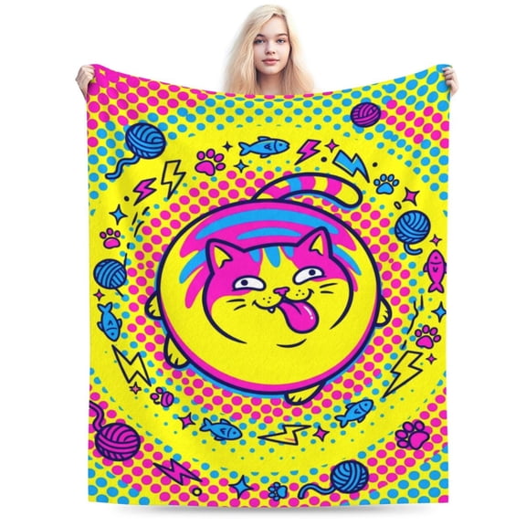 Cat Blanket, Feline Line Art Flannel Blanket, Flannel Throw for Bedroom and Sofa Decor 50x40