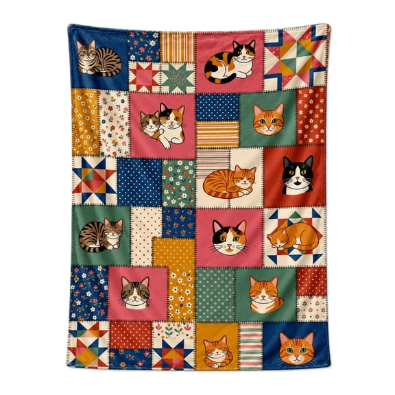 Cat Blanket, Feline Pattern Flannel Blanket, Lightweight Flannel Throw for Living Room and Sofa 50x40