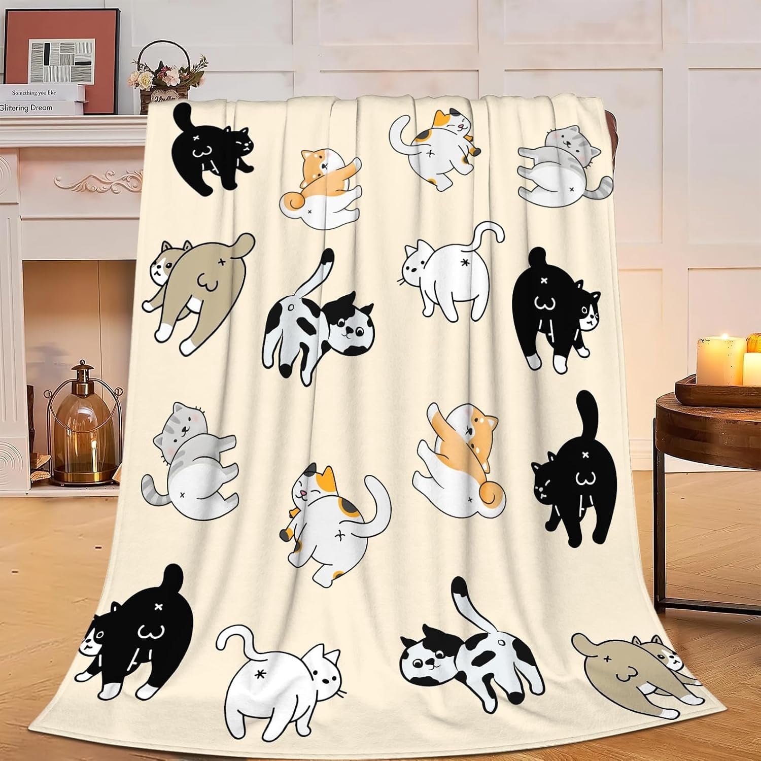 Cat Blanket Funny Kitten Fleece Throw Blanket Super Soft Warm Cozy Fuzzy Plush Cute Cat Blanket Gifts for Girls Boys Kids Room Decor 50"X60"
