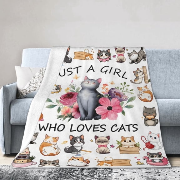 Cat Blanket Gifts, Cute Kitten Gifts, Just a Who Loves Cats Blanket, Best Present Ideas for Kitten Lover Blankets 50x40