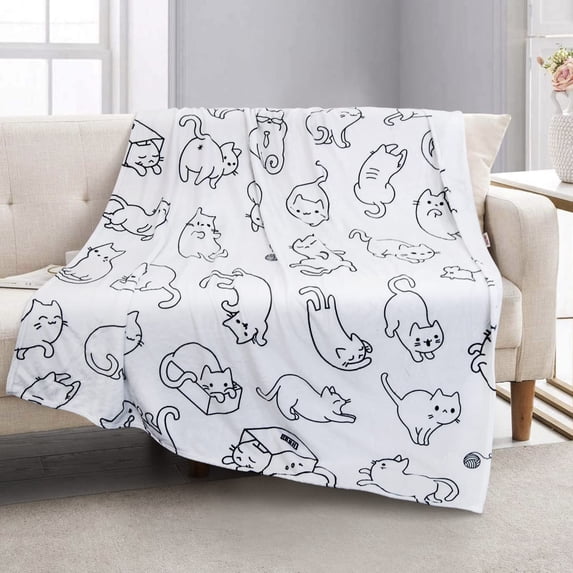 Cat Blanket for Girls and Women - Funny Cat Gifts for Cat Lovers, Cute Animals Pet Pattern Kids Kawaii Room Decor Cat Theme Soft Flannel Throw Blanket 60 x 50 Inch
