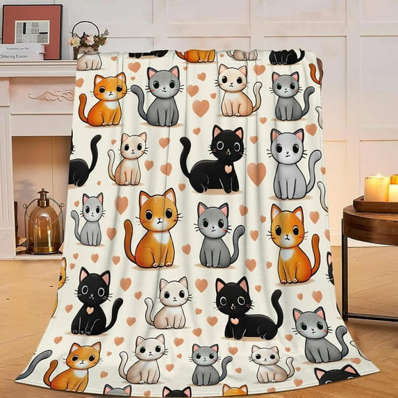 Cat Blanket Kitten Fleece Throw Blanket Super Soft Warm Cozy Fuzzy Plush Cute Cat Blanket Gifts for Girls Boys Kids Room Decor 50"X60"
