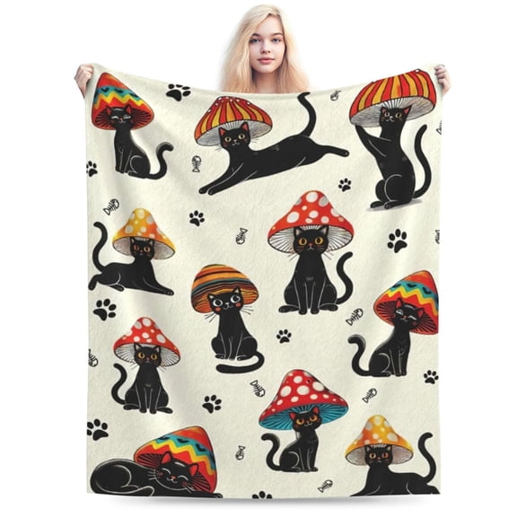 Cat Blanket Mushroom Kitten Fleece Throw Blanket Cute Cats Blanket Gifts 50x40