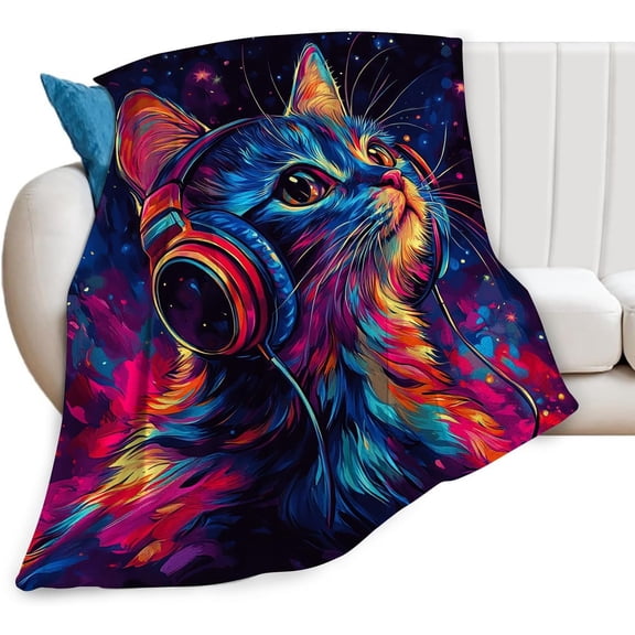 Cat Blanket Plush Cozy Cute Funny Cat Lovers Throw Blankets for Girls Boys Women Men Flannel Fleece Ultra Soft Fuzzy Party Blanket Gifts for Bed 80"X60"