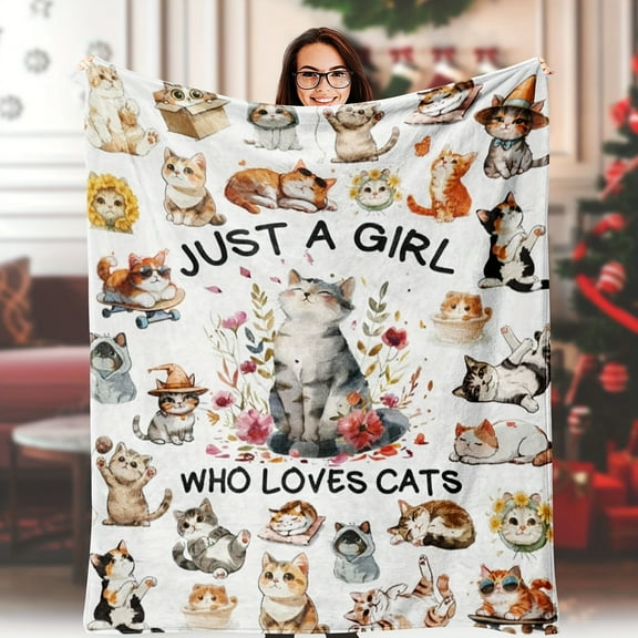 Cat Blanket Super Soft Flannel Blanket Just a Girl Who Loves Cat Blankets Gifts for Cat Lovers Comfortable Light Blanket Soft Flannel Blanket