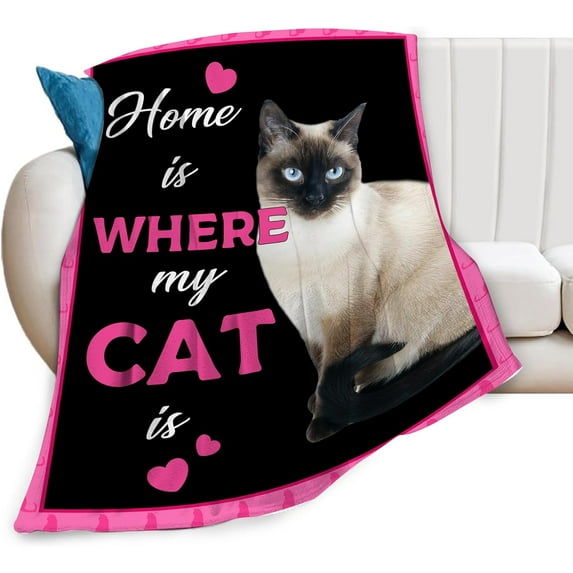 Cat Blanket Super Soft Warm Fluffy Flannel Siamese Cat Throw Blanket Cozy Fuzzy Plush Lovely Cute Pet Bedding Blanket Black Cat Gifts for Cat Lovers Boys Girls Kids Teens Adults Couch Sofa 80"x60"