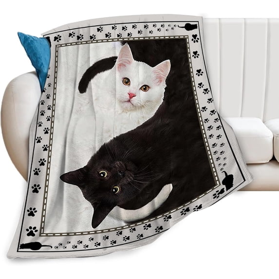 Cat Blanket and Throws Black and White Cat Lover Gifts Throw Blankets Cat Decor Soft Cozy Fleece Plush Warm Flannel Bedding Blanket for Girls Kids Adults Couch Travel Black and White Cats