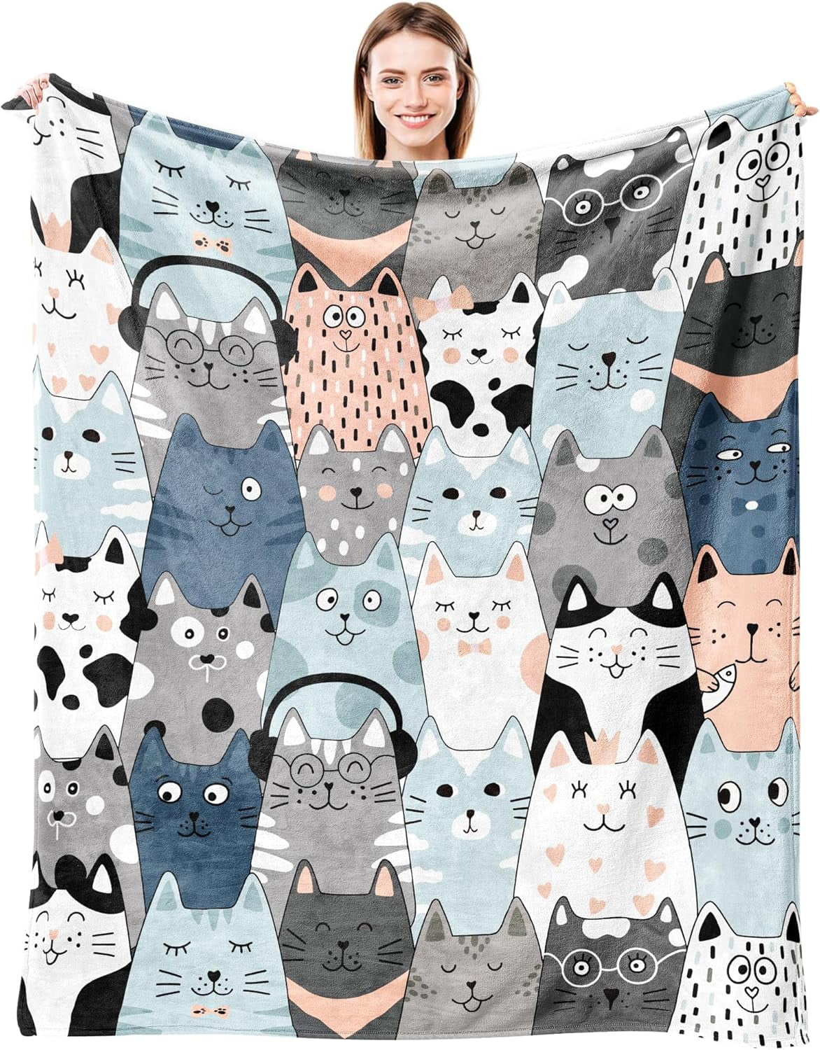 Cat Blanket Ultra Soft Flannel Merch Cat Throw Blanket Stuff Gifts for Cat Lovers for Girls Women Kids Boys Adults 60"X 50"