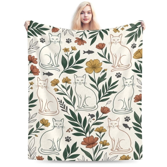 Cat Blanket, Watercolor Print Throw, Soft Flannel Home Accent, Elegant Gift for Cat Lovers 50x40
