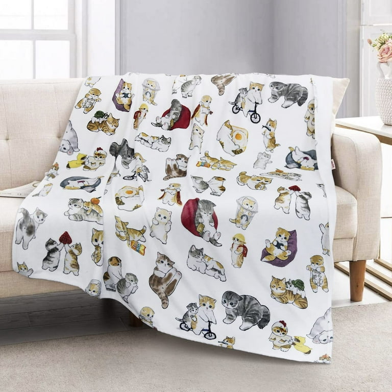 Cat Blanket for Kids and Women, Cute Cat Life Theme Pattern Super Soft Cozy  Flannel Sofa Throw Blanket, Kawaii Kitten Gift for Cat Lovers 50x60 Inch 