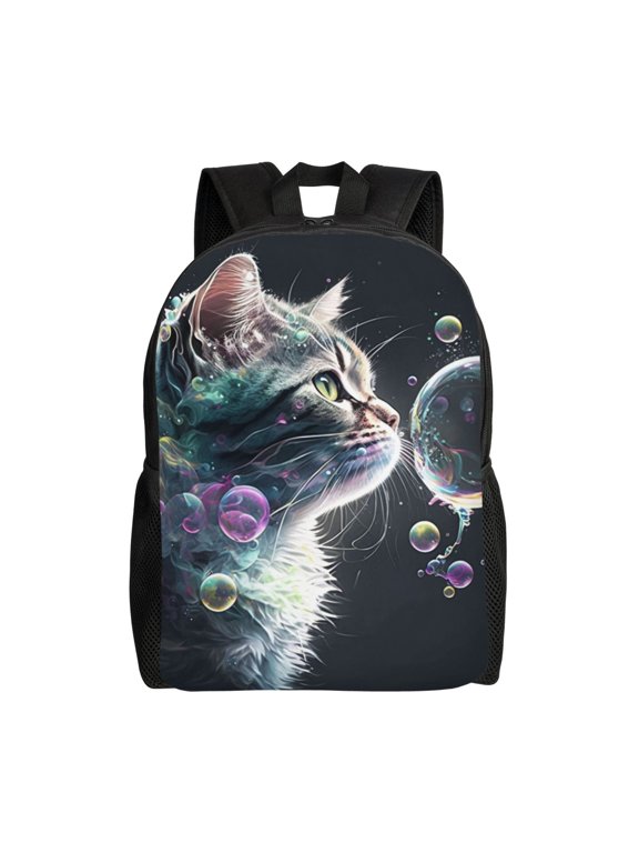 Cat Blow Bubbles Laptop Backpack, Padded 15.6 Inch Computer Compartment, Casual Travel Work Daypack