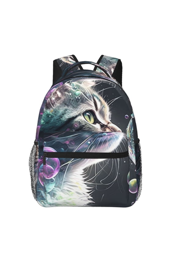 Cat Blow Bubbles Laptop Backpack Travel Rucksack for Teens Adults, Fits 15-inch Notebook