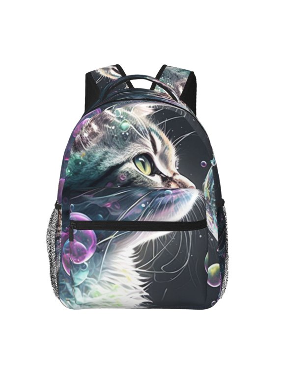 Cat Blow Bubbles Laptop Backpack Travel Rucksack for Teens Adults, Fits 15-inch Notebook