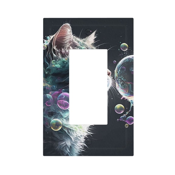 Cat Blow Bubbles Light Switch Cover Decorator Single Gang Wall Plate 1-Gang Receptacle Outlet Decor