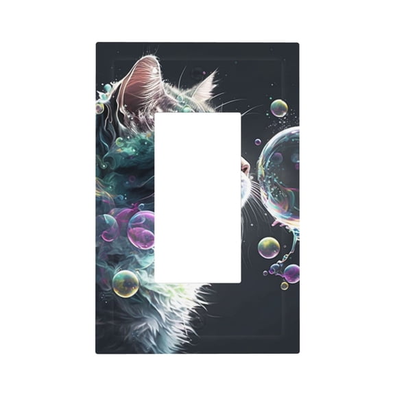 Cat Blow Bubbles Single Gang Wall Plate 1 Gang Decorative Electrical Outlet Light Switch Cover Switchplate