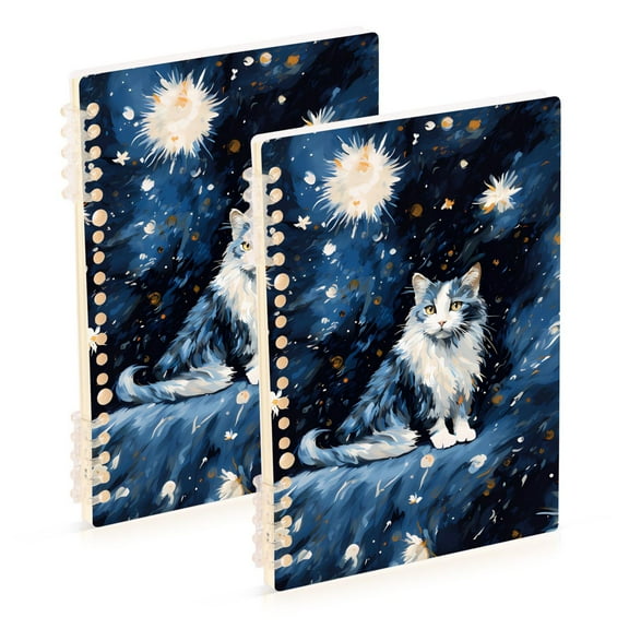 Cat Blue Ring Binder Notebook Journey Note Diary College Ruled Spiral Notebook Study Loose Leaf Paper A5 60 Pages
