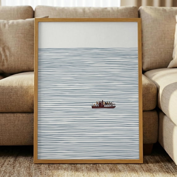 Cat Boat Minimalist Ocean Art Nautical Cat Coastal Room Aesthetic Cat ...