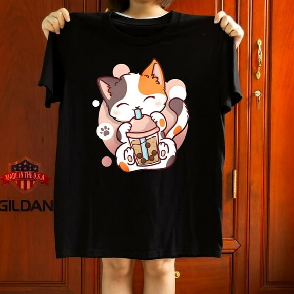 Cat Boba Tea Bubble Tea Anime Kawaii Neko Cute Drink Lover Graphic Tee,for unisex up to 5XL