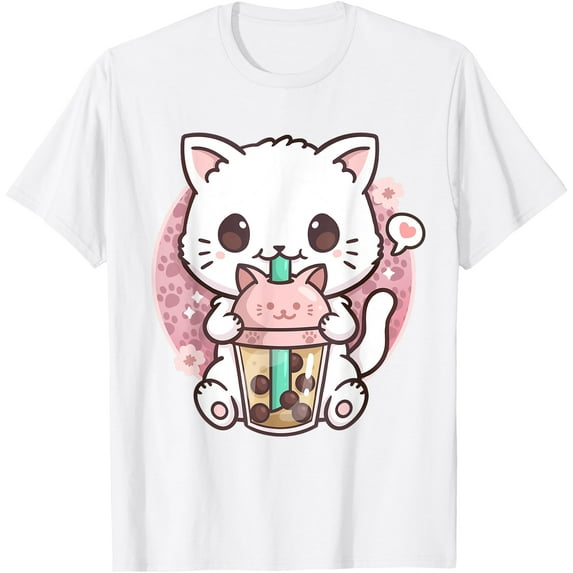Cat Boba Tea Bubble Tea Kawaii Anime Kitten Neko Unisex T-Shirt for Men Women Kids Toddler