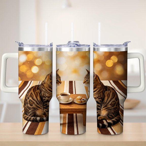 Cat Bokeh Design Stainless Steel Insulation Mug with Lid and Handle, for mom, 30oz
