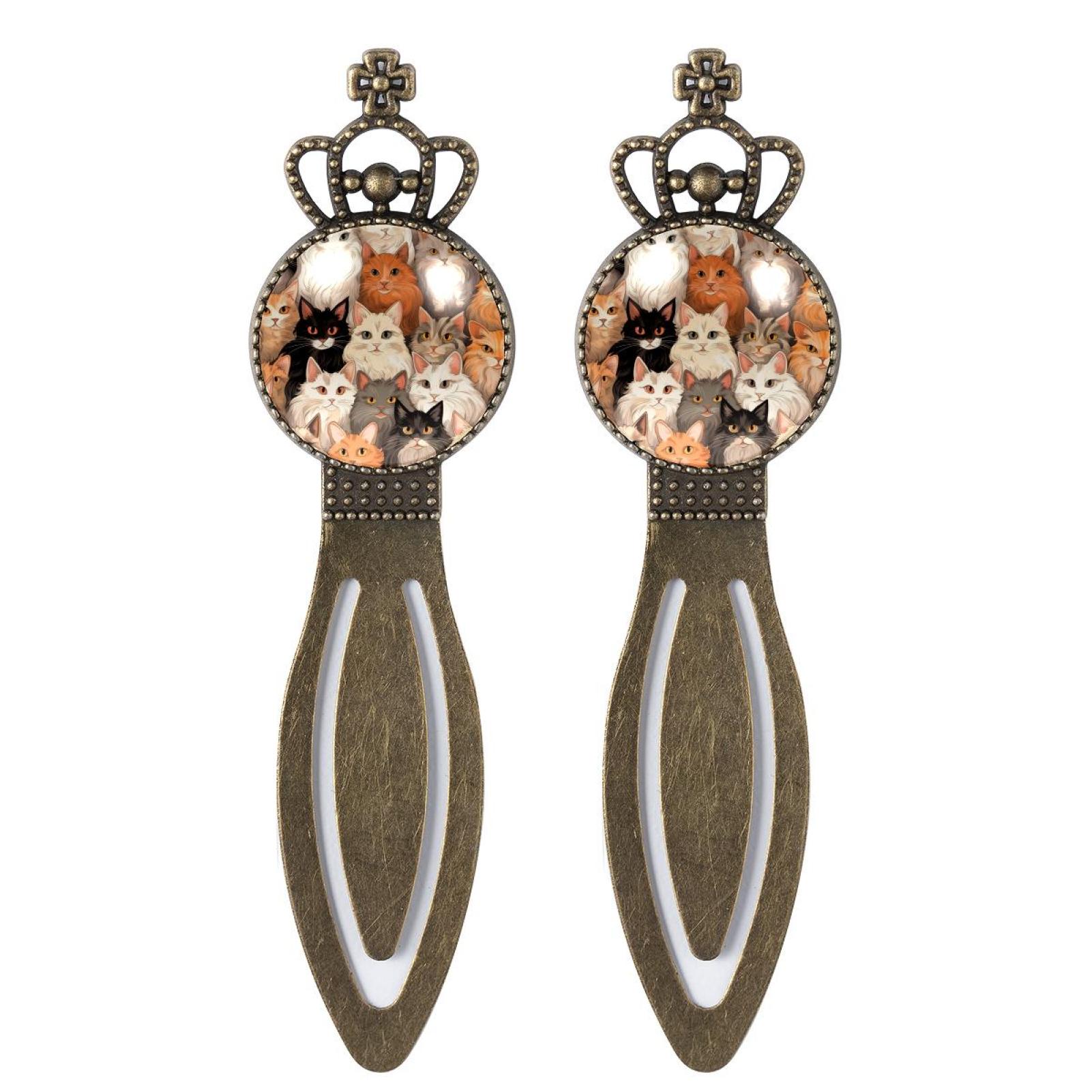 Cat Book Accessories Vintage Copper CrownShaped Bookmarks Stainless