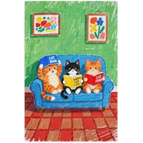 Cat Book Club 500 Piece Jigsaw Puzzle for Adults, Painting Image of Cats Reading Books, Hard Challenging Puzzle, Fun DIY Party or Family Game, Relaxing Home Decoration, Christmas Birthday Gift