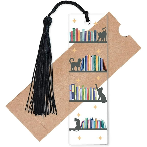 Cat Book Marker Bookshelf Bookmark Transparent Acrylic Rectangle Colorful Books Cats Decoration Tag Page Bookmarker with Tassel for Reading Office School Students Supplies 4.6 x 1.3 Inch Acrylic
