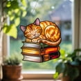 thumbnail image 1 of Cat Book Suncatcher, Stained Glass Style Cozy Window Decor, Sleeping Orange Cat Acrylic Art, Book Lover Gift for Readers, 1 of 7