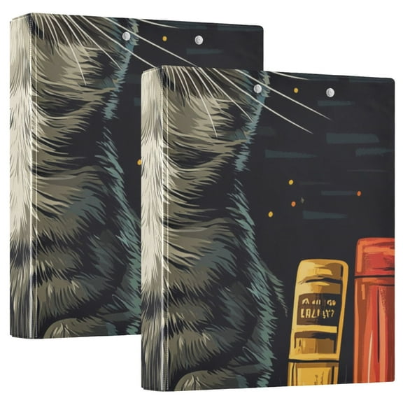 Cat Books 3 Ring Binders 1.5 inch Hardcover File Folders with Interior Pockets A4 Size Organizer for School Office Hospital